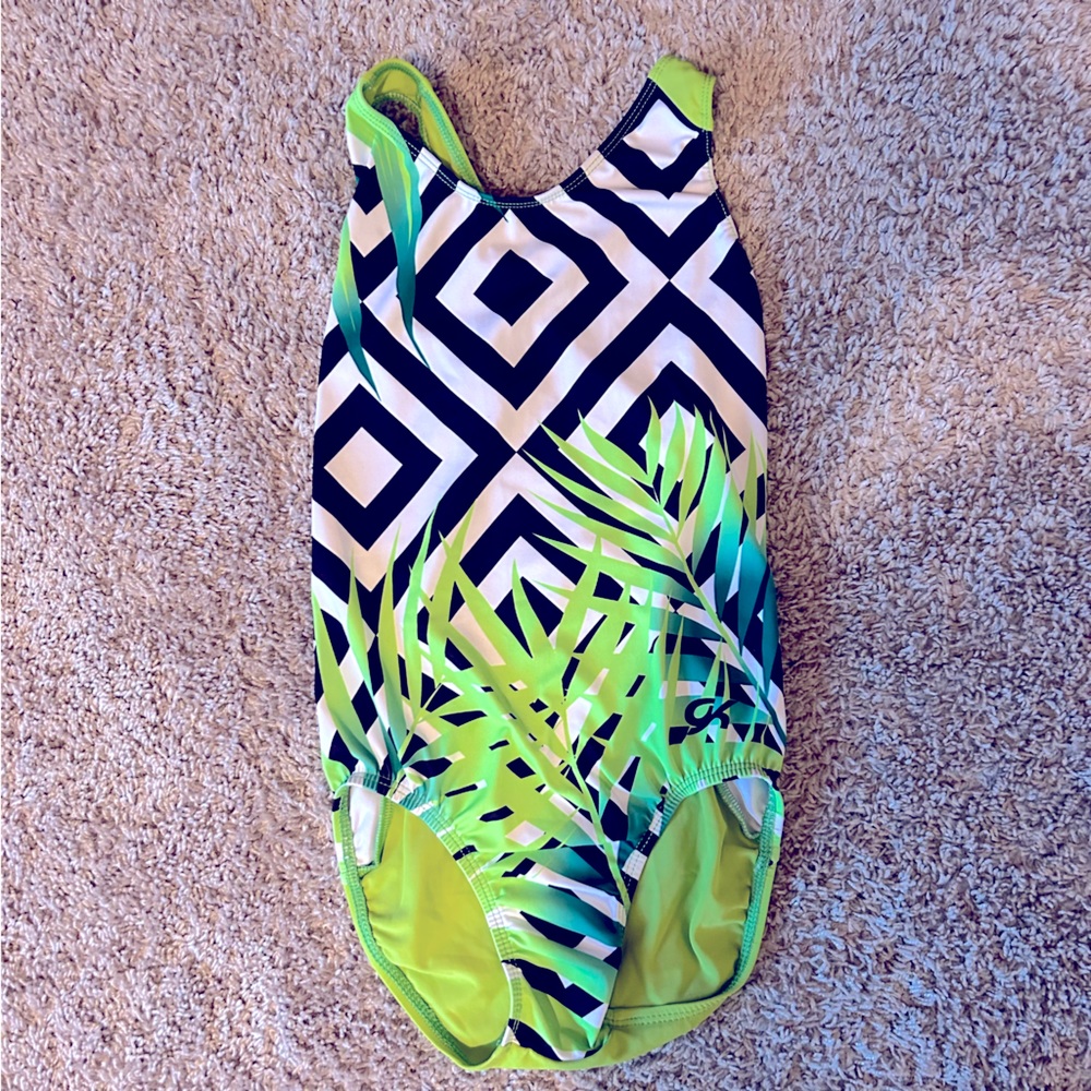 GK Green, White and Black Leotard size Adult Small